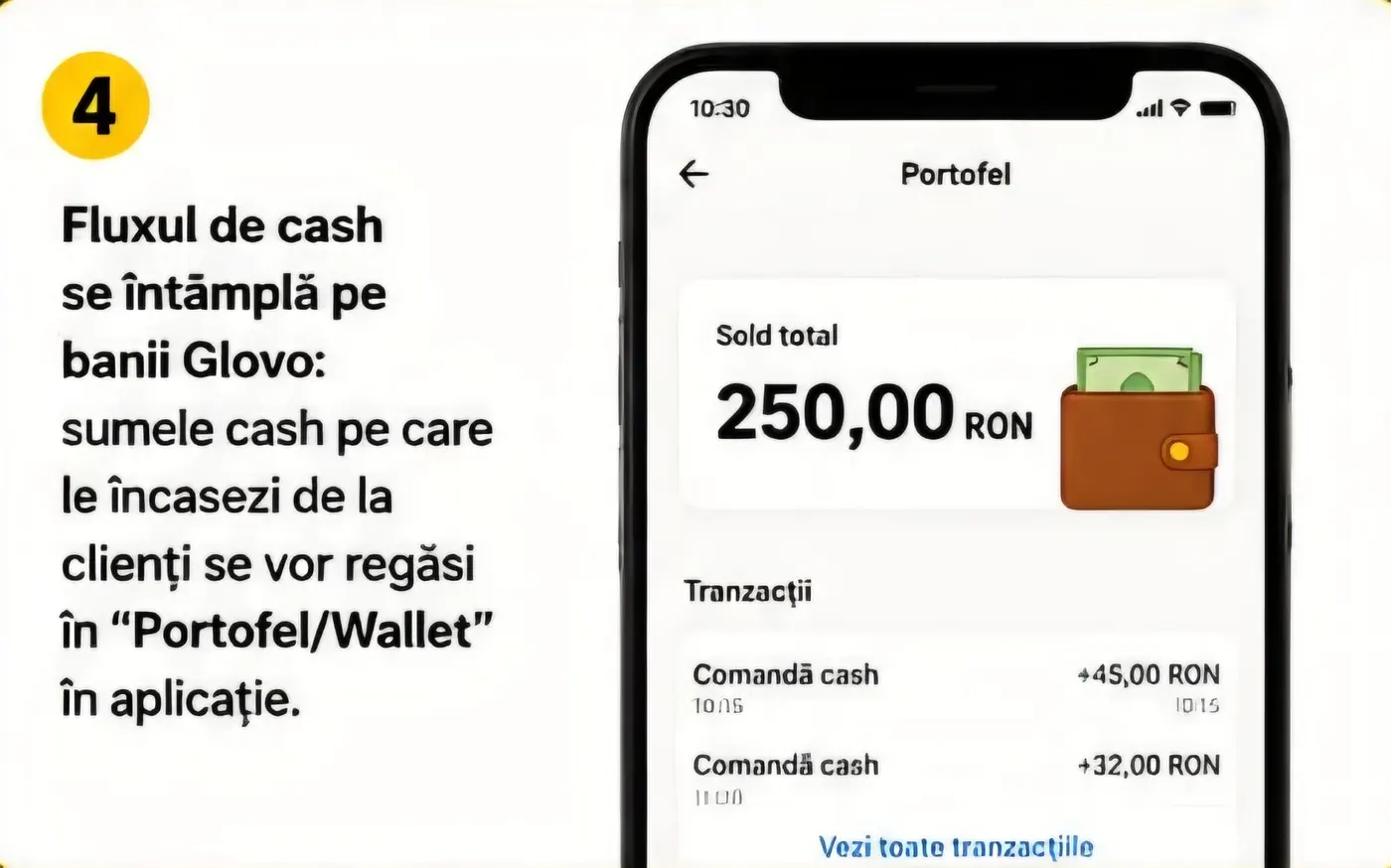 Portofel/Wallet — sumele cash încasate de la clienți se regăsesc aici